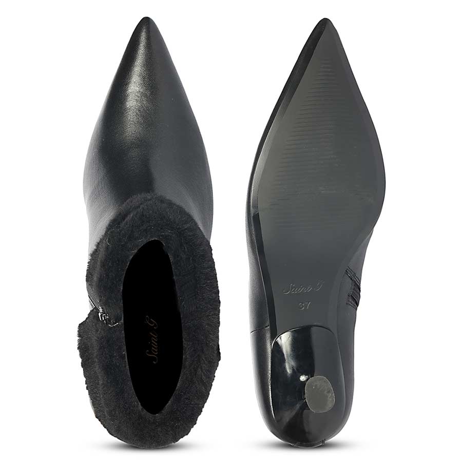 Saint Marvella Fur Cuff Black Leather Ankle Boots