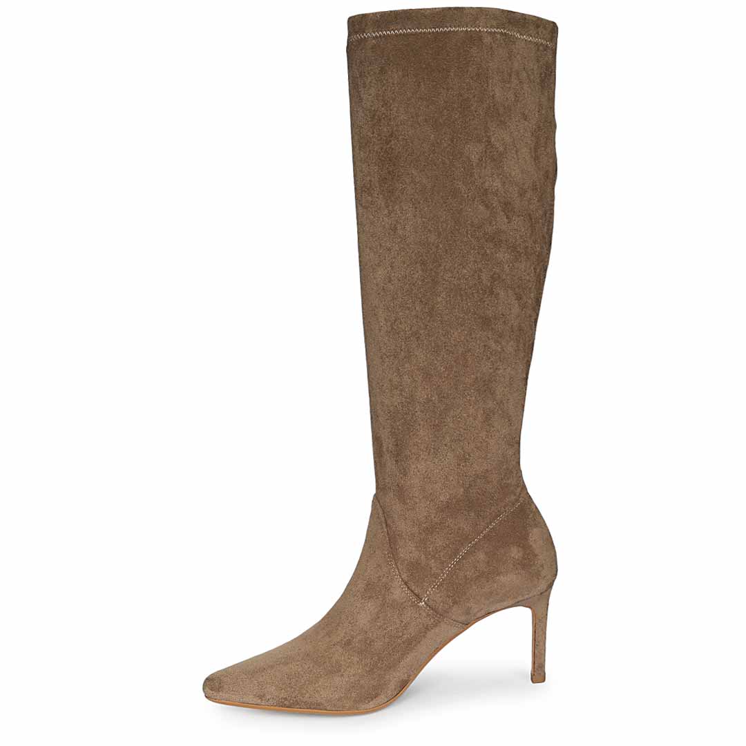 Saint Jemima Taupe Stretch Suede Kitten Heel Long Boots