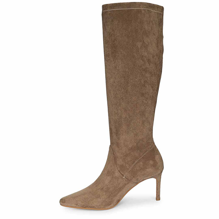 Saint Jemima Taupe Stretch Suede Kitten Heel Long Boots