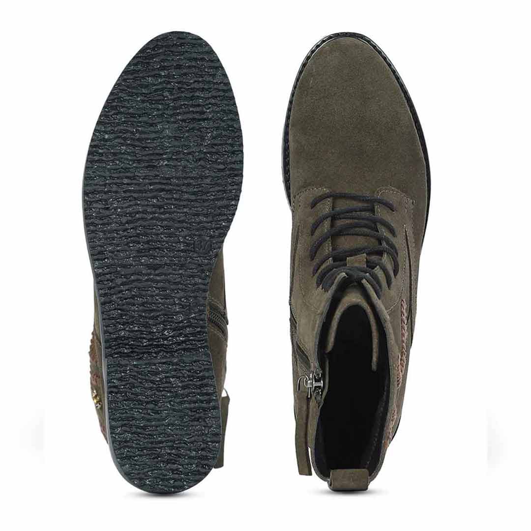 Siena Forest Green Suede Leather Ankle Boots