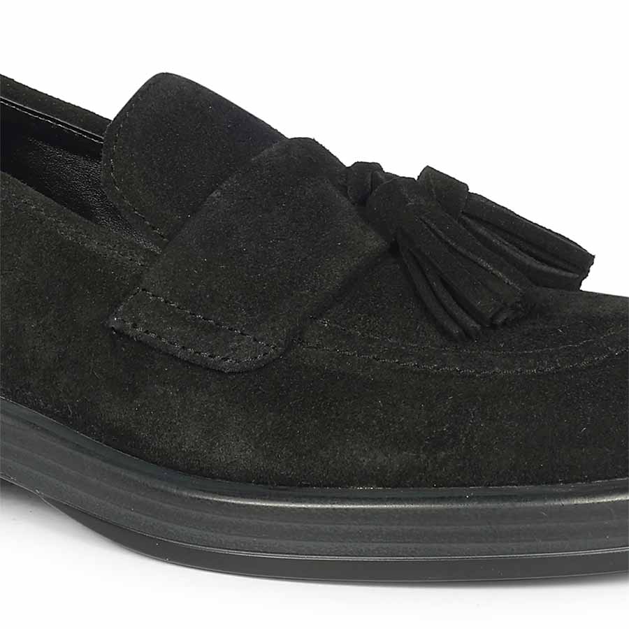Saint Simone Black Leather Tassel Moccasins