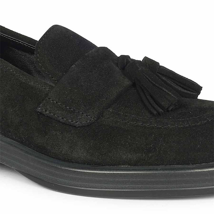 Saint Simone Black Leather Tassel Moccasins