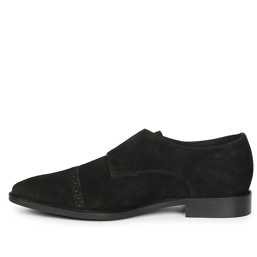Saint Mathis Black Suede Leather Double Buckle Monk Shoes