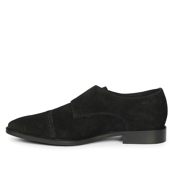 Saint Mathis Black Suede Leather Double Buckle Monk Shoes