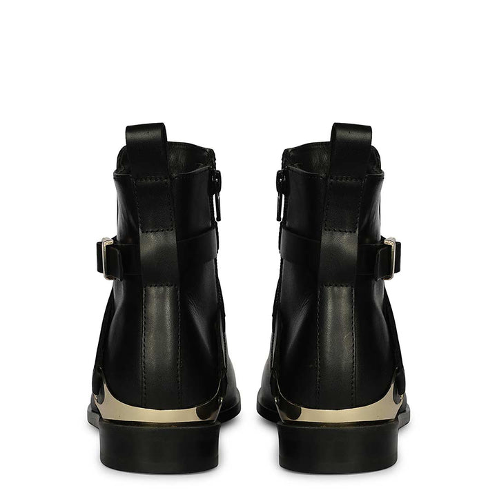 Saint Cathie Buckle Decor Black Leather Ankle Boots