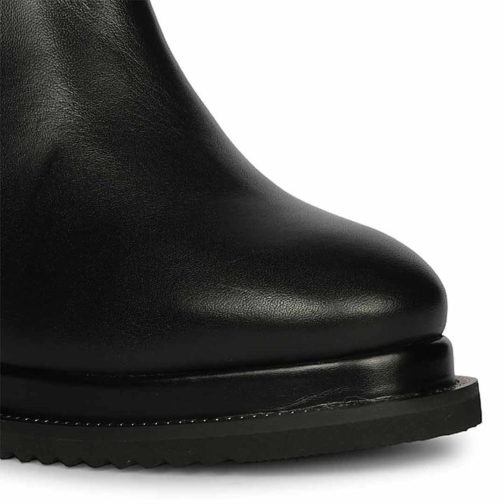 Saint Meliora Metal Studs Black Leather Wedge Heel Boots