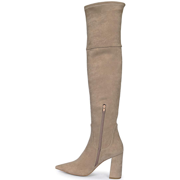 Saint Amara Taupe Stretch Suede Thigh High Boots