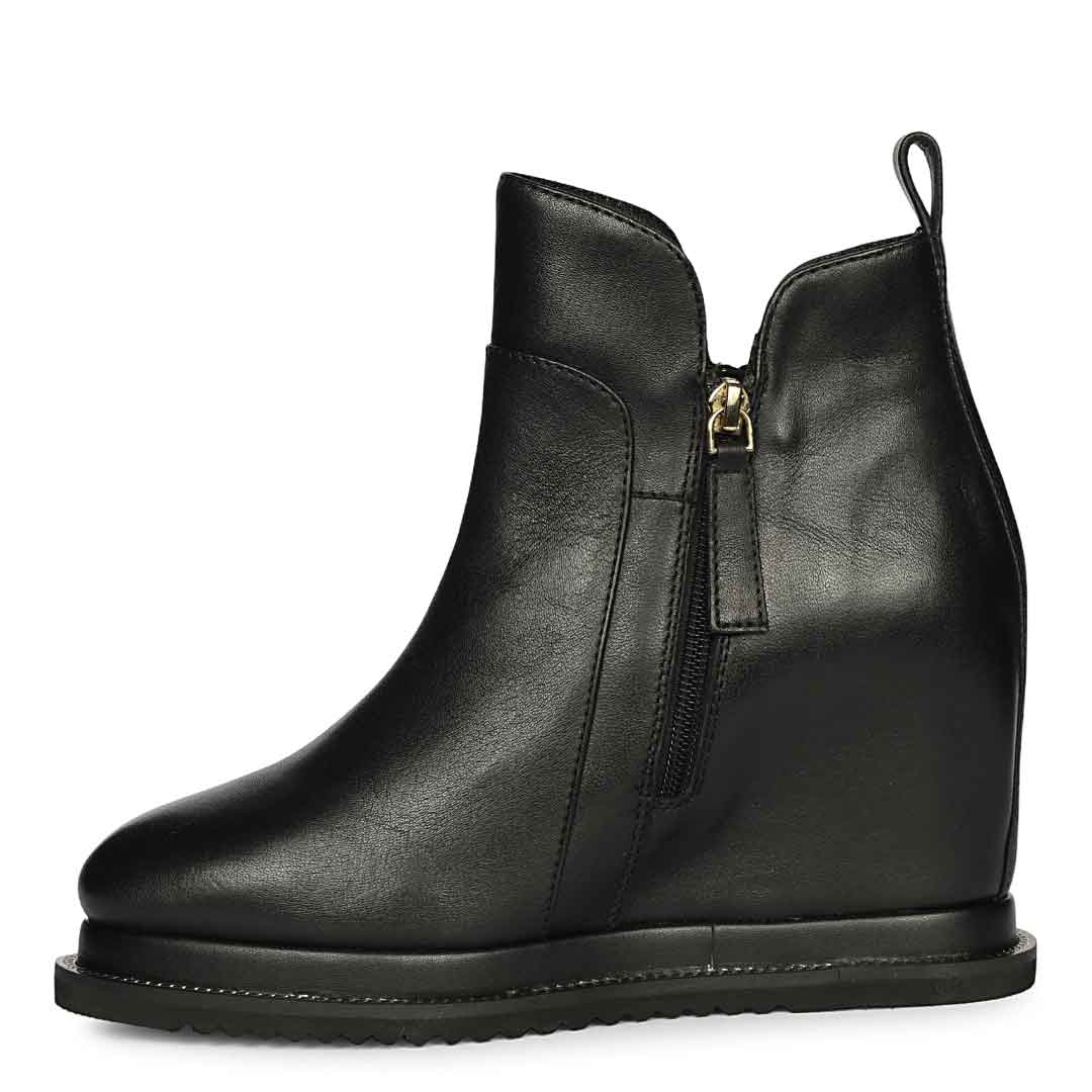 Saint Solange Black Leather Inner Wedge Heel Ankle Boots