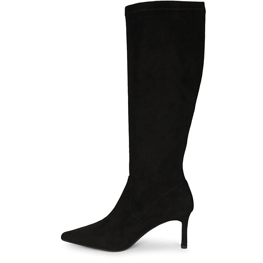 Saint Jemima Black Stretch Suede Kitten Heel Knee High Boots