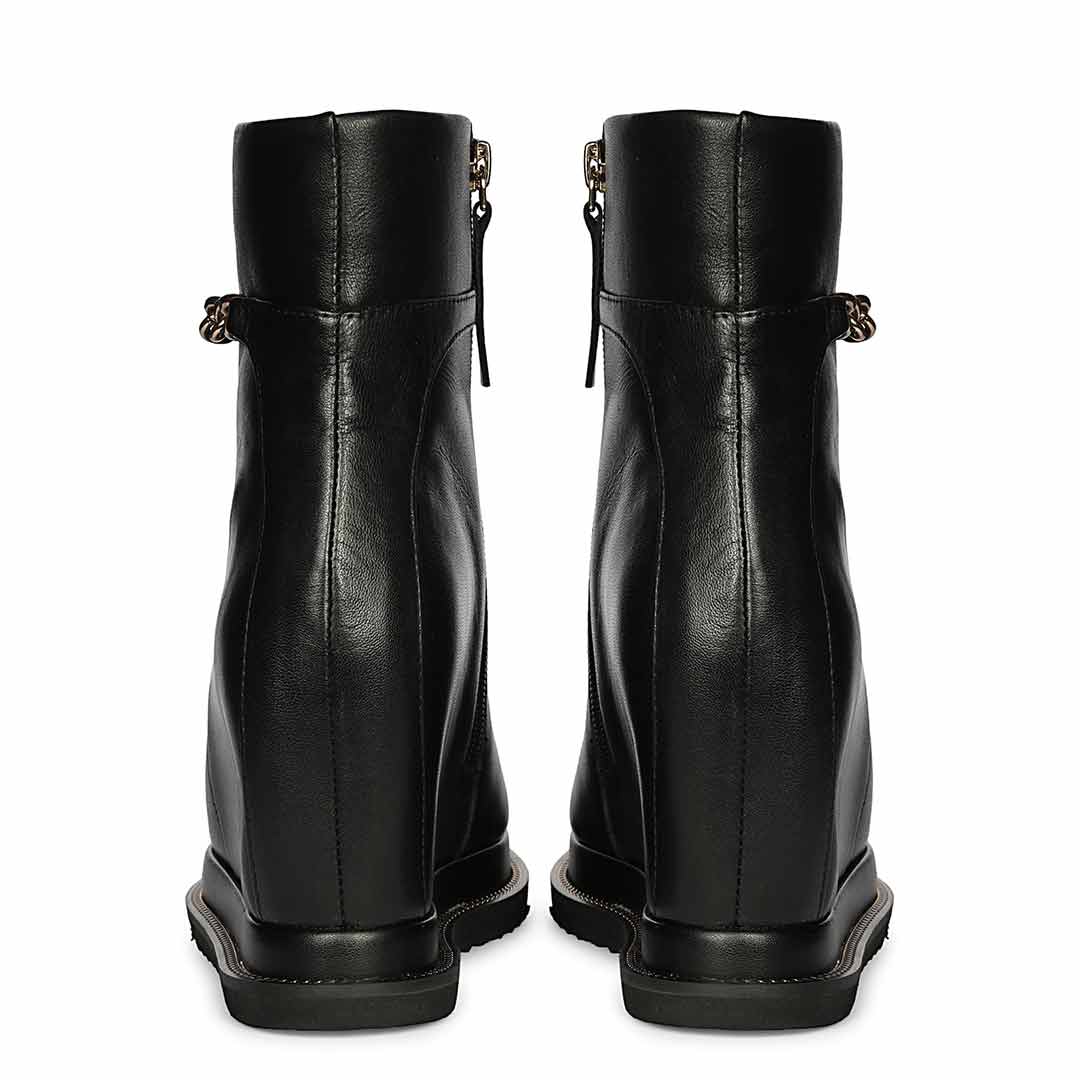 Saint Layana Black Leather Inner Wedge Heel Ankle Boots