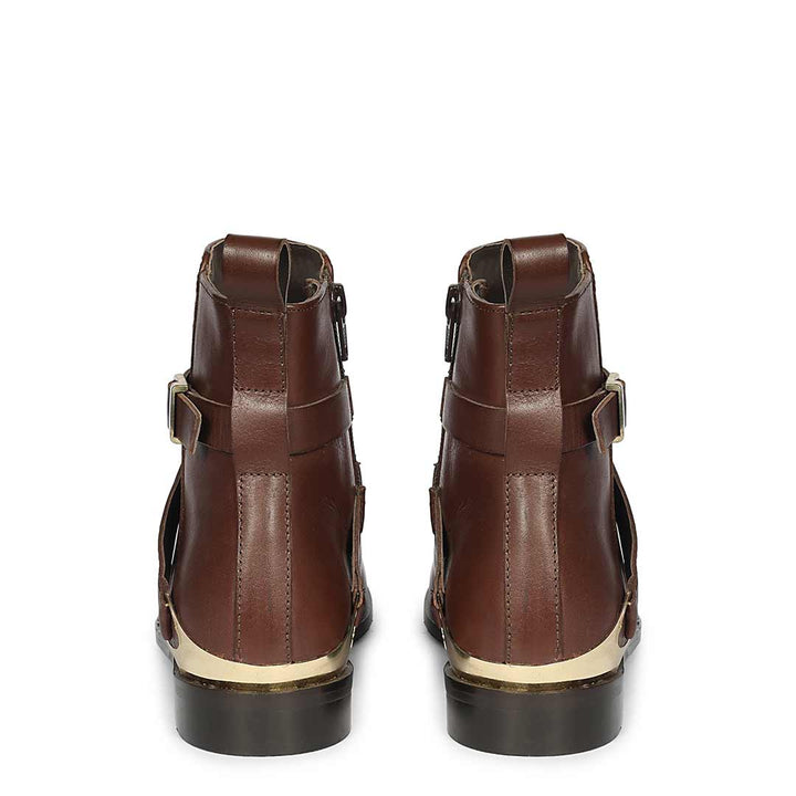 Saint Cathie Buckle Decor Brown Leather Ankle Boots