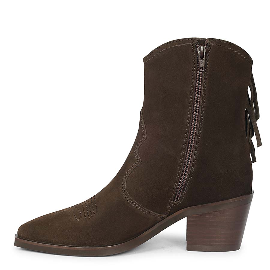Saint Manon Brown Suede Leather Fringe Ankle Boots