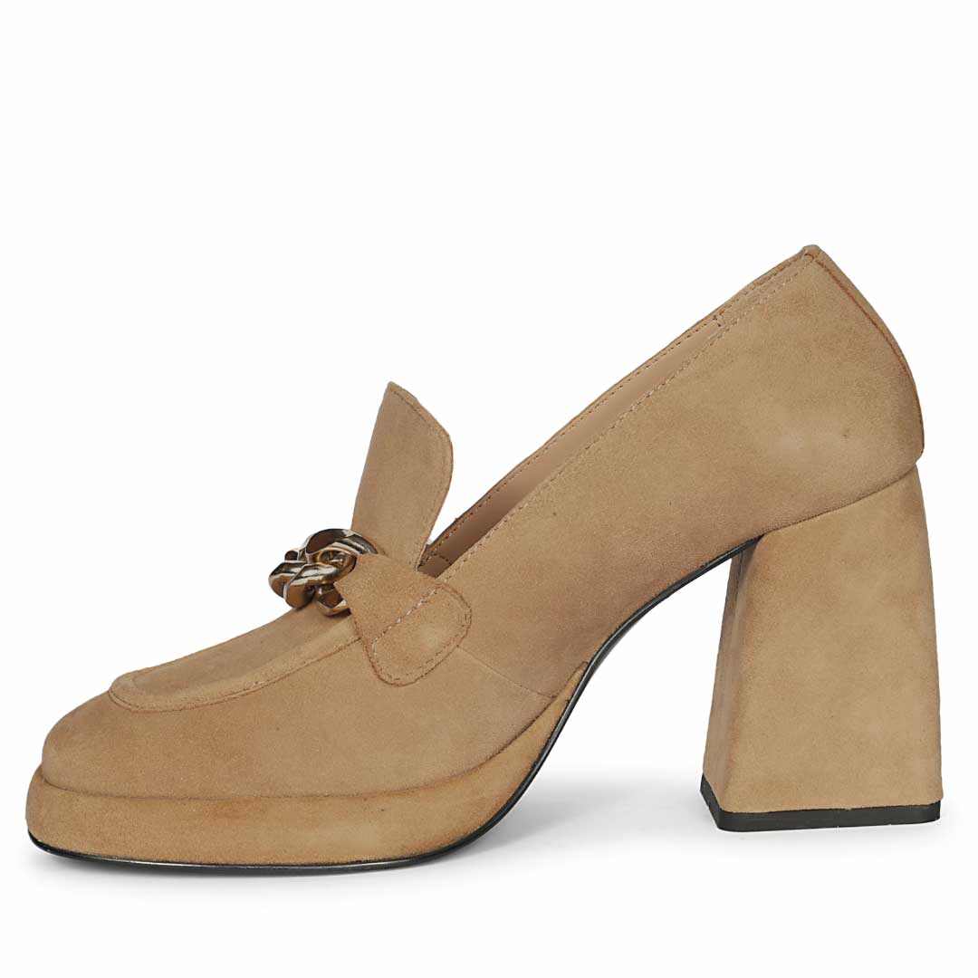 Saint Benoîte Chain Link Taupe Suede Leather Moccasins