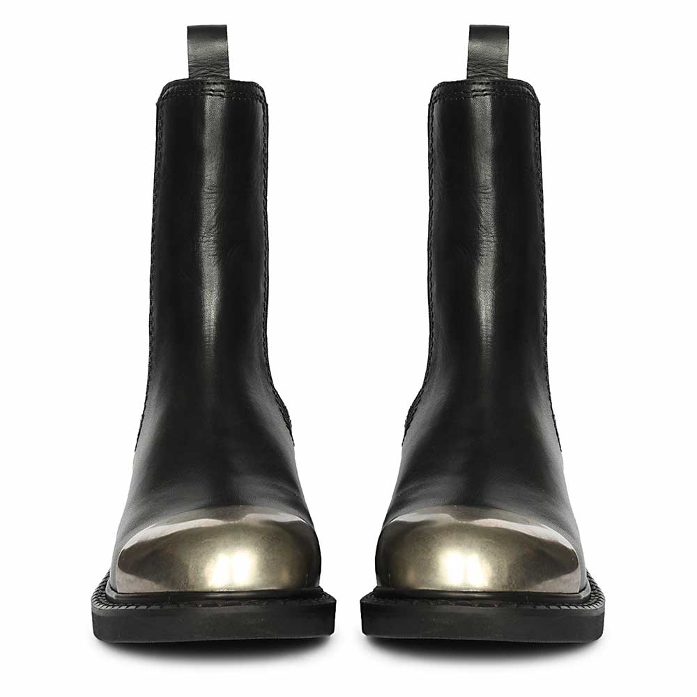 Saint Triana Cap Toe Black Leather Chelsea Boots