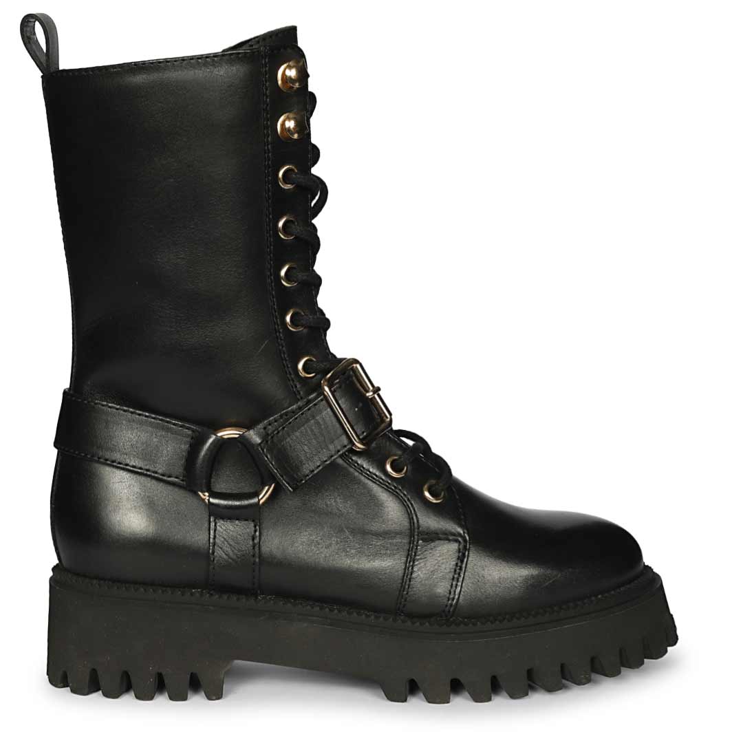 Saint Cyrilo Black Snake Print Leather High Ankle Boots