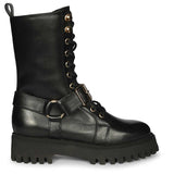 Saint Cyrilo Black Snake Print Leather High Ankle Boots