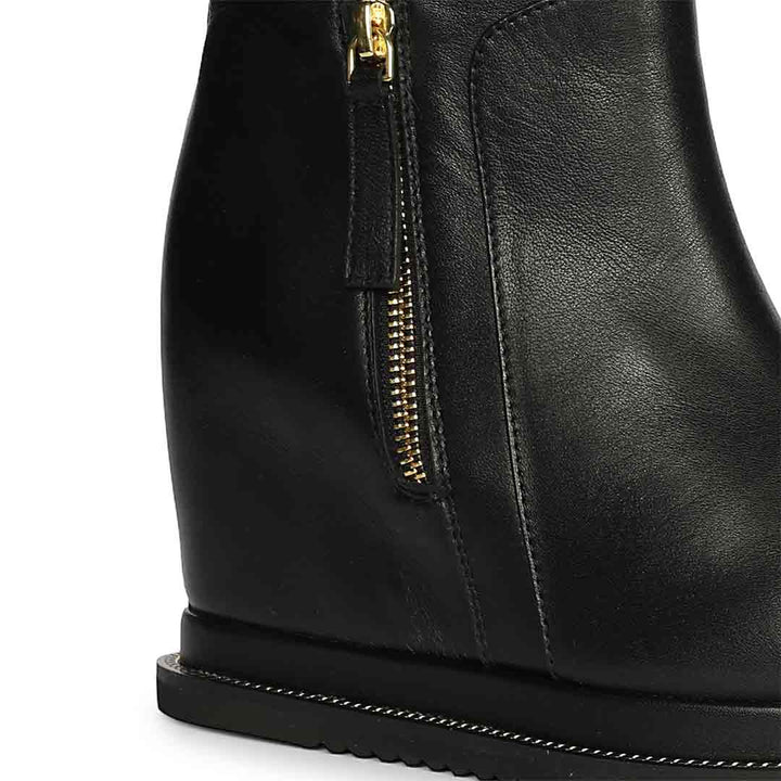 Saint Solange Black Leather Inner Wedge Heel Ankle Boots