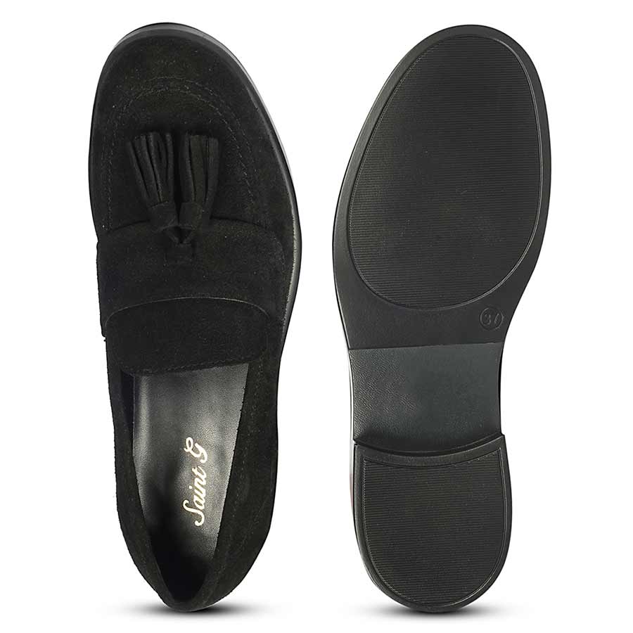 Saint Simone Black Leather Tassel Moccasins