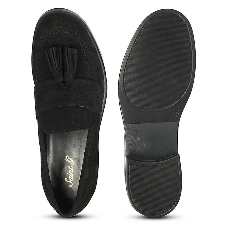 Saint Simone Black Leather Tassel Moccasins