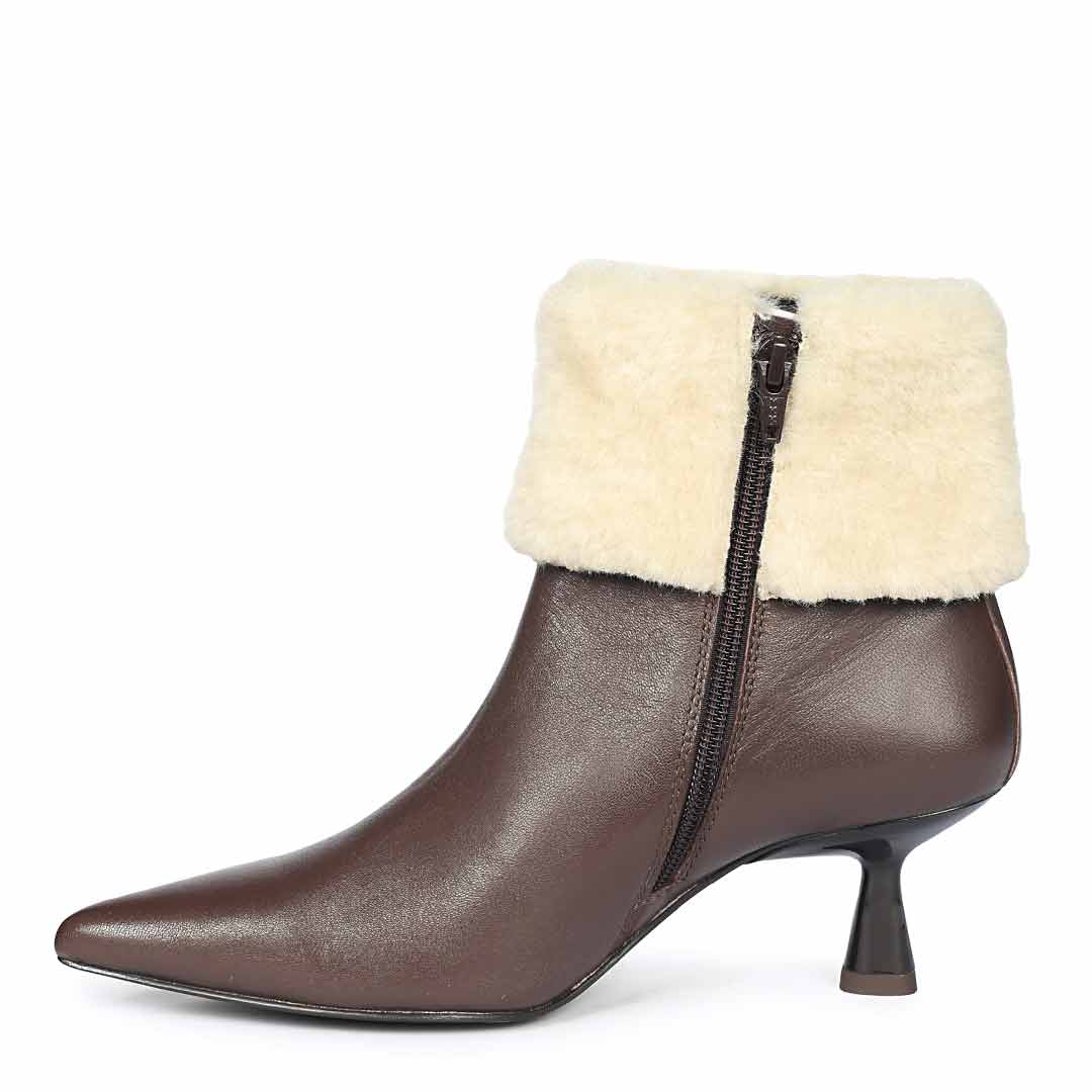 Saint Marvella Fur Cuff Brown Leather Ankle Boots