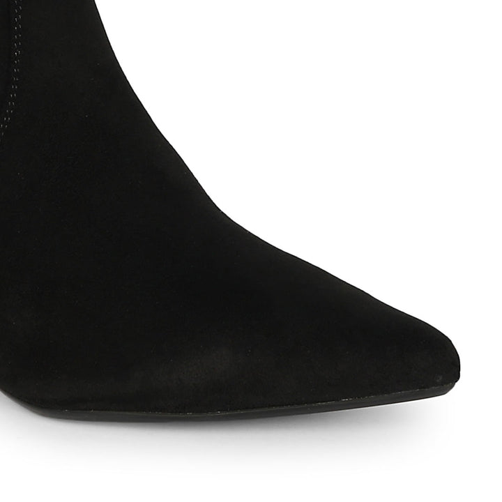 Saint Jemima Black Stretch Suede Kitten Heel Knee High Boots