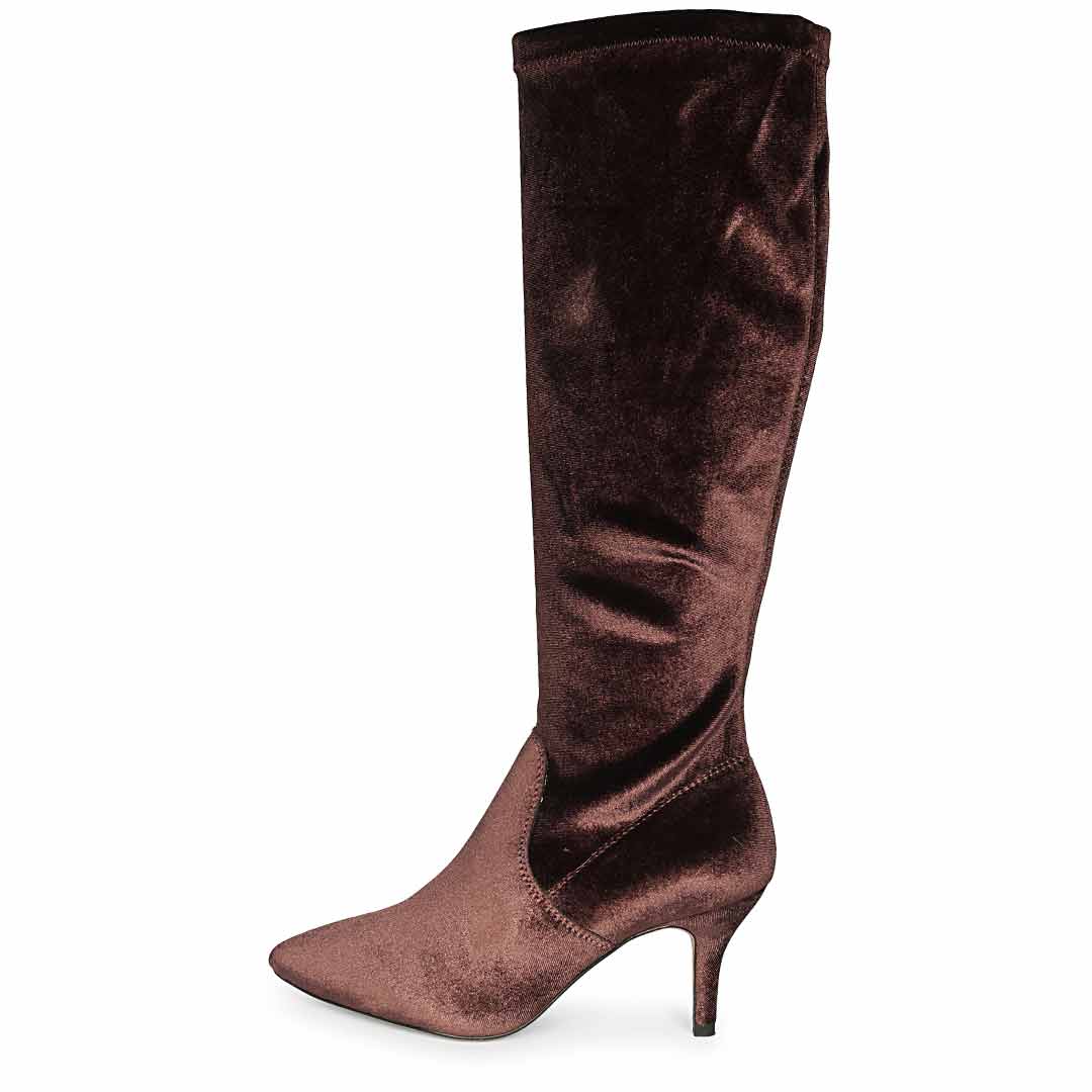 Saint Jemima Bordo Stretch Velvet Knee High Stiletto Boots