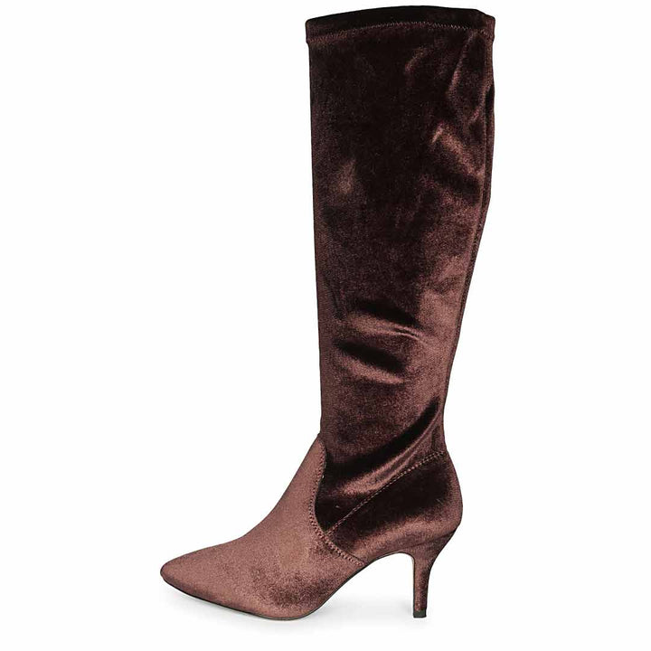 Saint Jemima Bordo Stretch Velvet Knee High Stiletto Boots