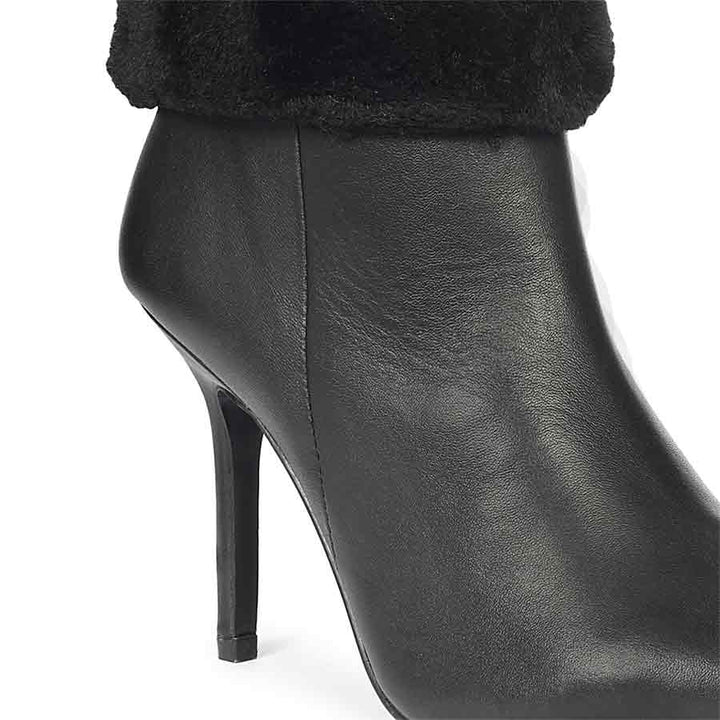 Saint Solveig Fur Cuff Black Leather Ankle Boots