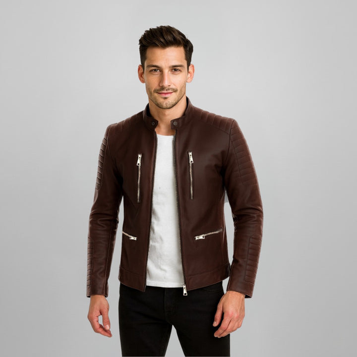 Saint Ellis chocolate Leather Men's Cafe Racer Jackets