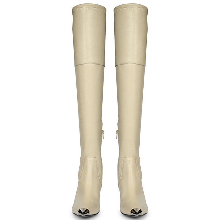 Saint Laurine Beige Stretch  Above The Knee Boots