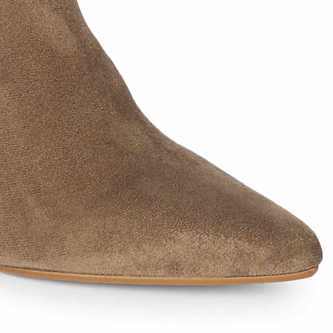 Saint Jemima Taupe Stretch Suede Kitten Heel Long Boots