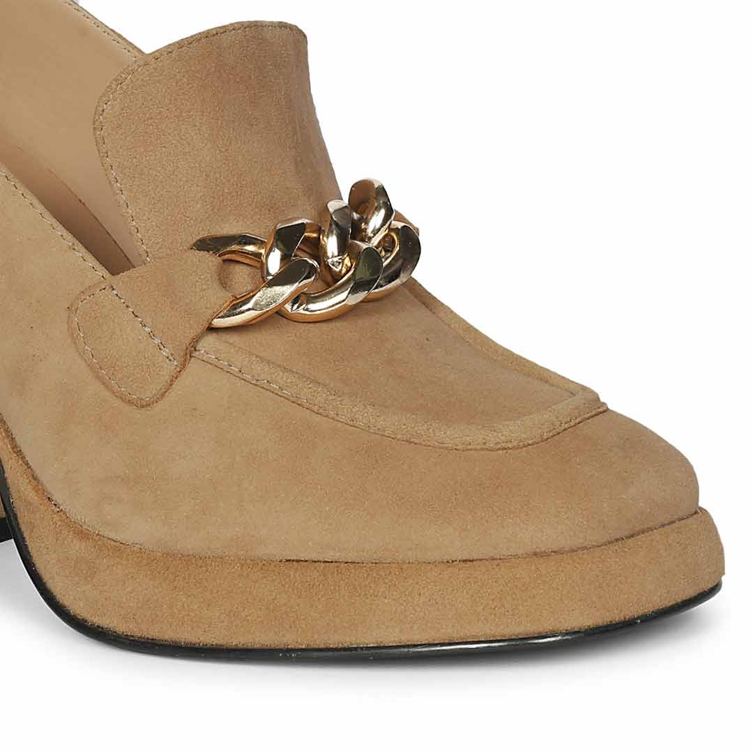 Saint Benoîte Chain Link Taupe Suede Leather Moccasins