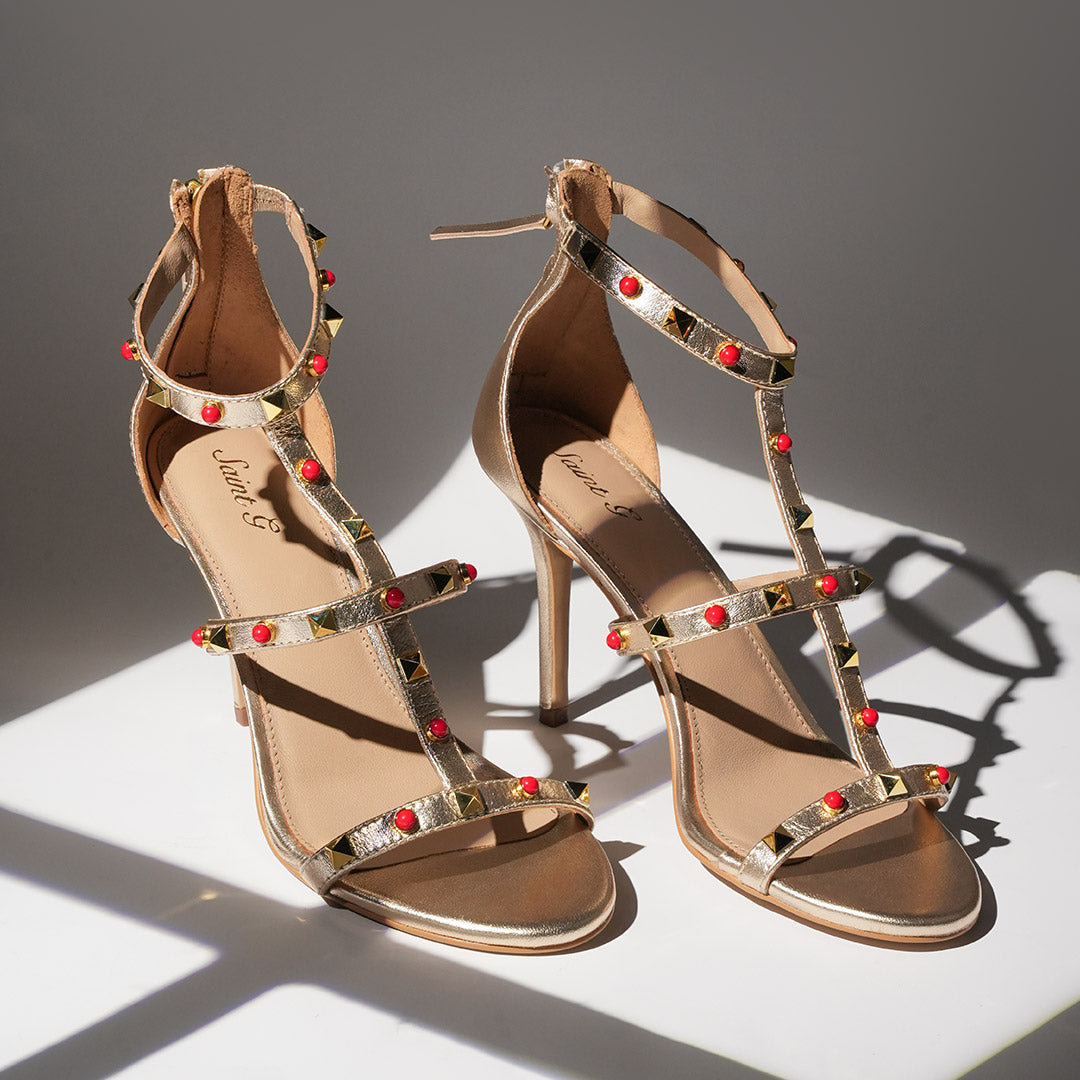 Saint Juniper Studded Metallic Gold Leather Stilettos