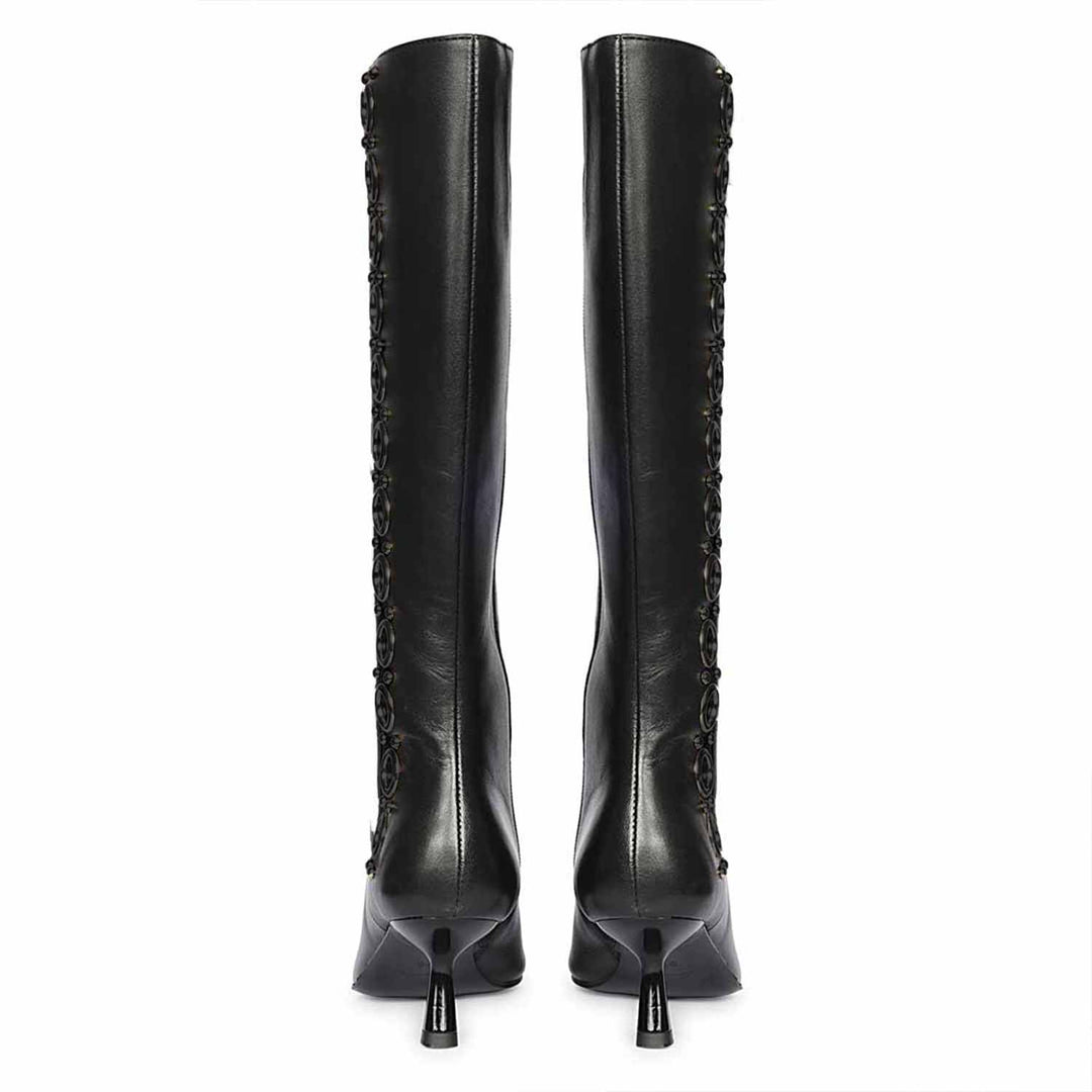 Saint Sadie Black Metal Muse Black Leather Tall Boots
