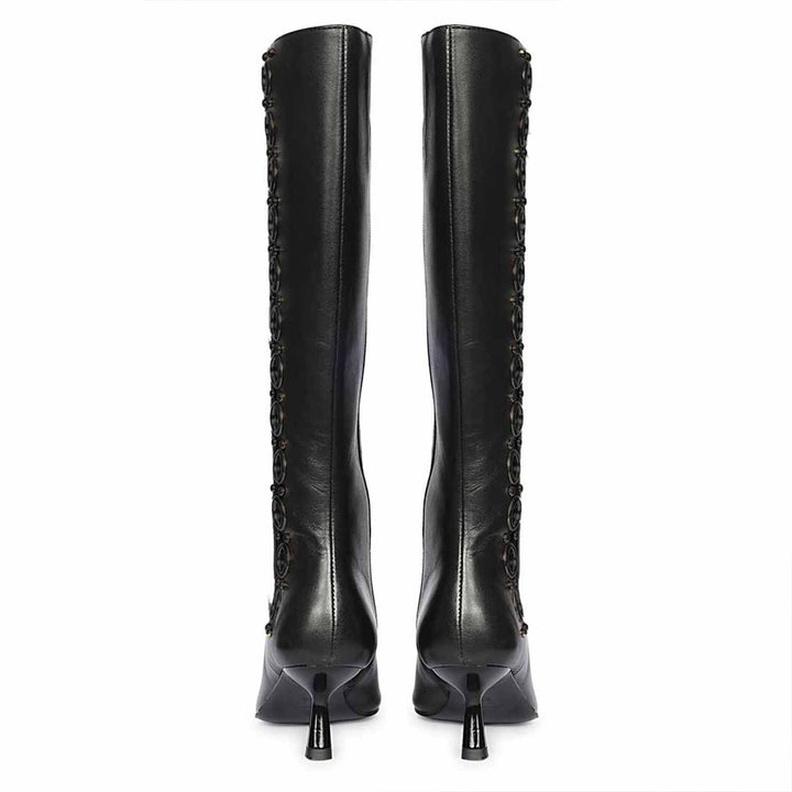 Saint Sadie Black Metal Muse Black Leather Tall Boots