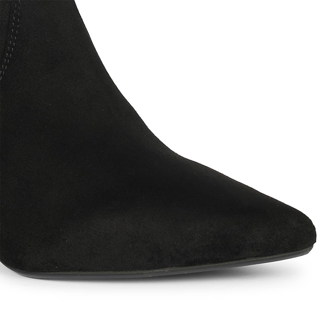 Saint Jemima Black Stretch Suede Kitten Heel Ankle Boots