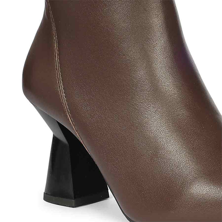 Saint Madelyn Brown Leather Chain Decor Pointed Toe Ankle Boots