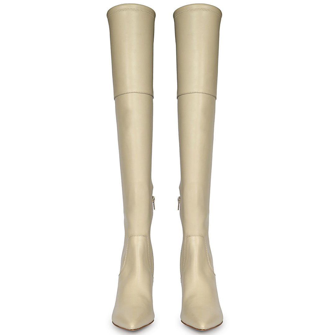 Saint Primrose Beige Stretch Napa Above The Knee Boots