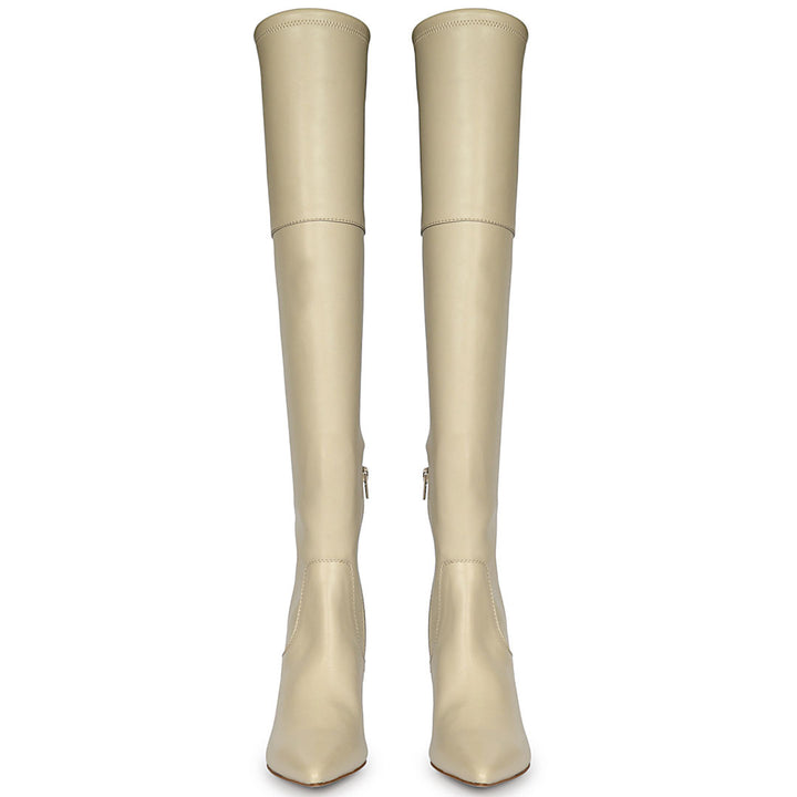 Saint Primrose Beige Stretch Napa Above The Knee Boots