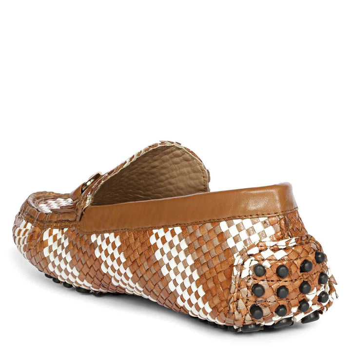 Saint Lucy Tan & White Woven Leather Loafers