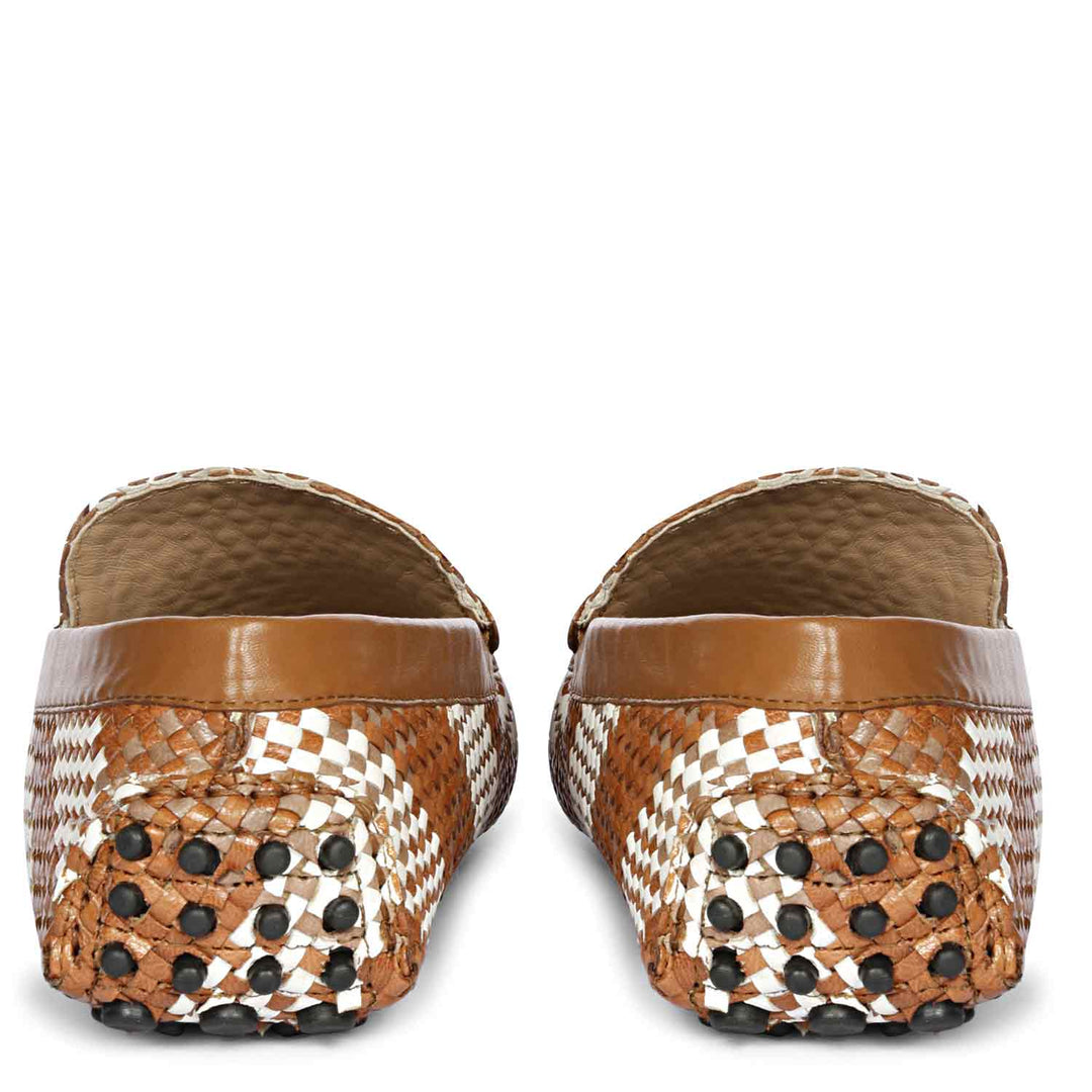 Saint Lucy Tan & White Woven Leather Loafers