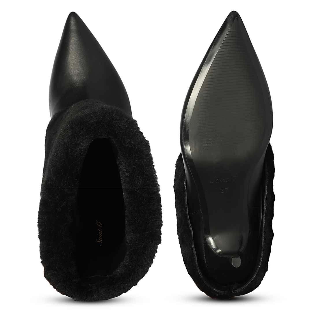 Saint Solveig Fur Cuff Black Leather Calf Boots