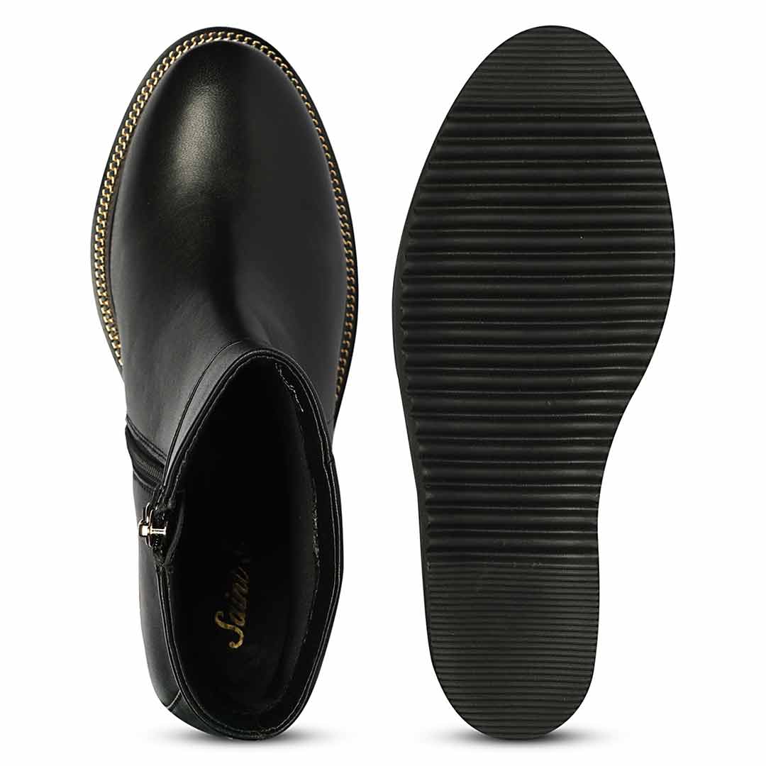 Saint Layana Black Leather Inner Wedge Heel Ankle Boots