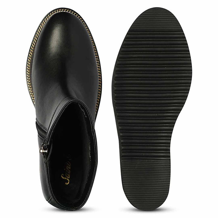 Saint Layana Black Leather Inner Wedge Heel Ankle Boots