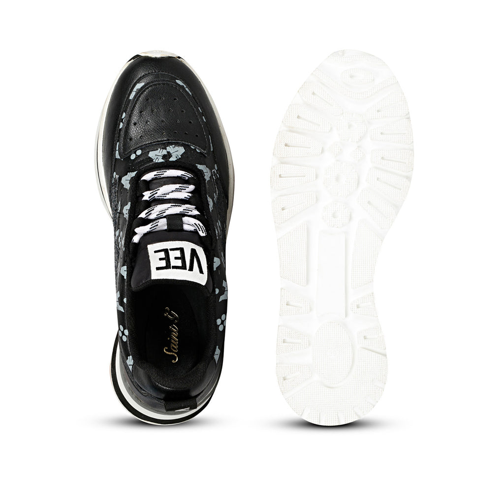 Saint Addison Glitter Embellished Black Leather Sneaker