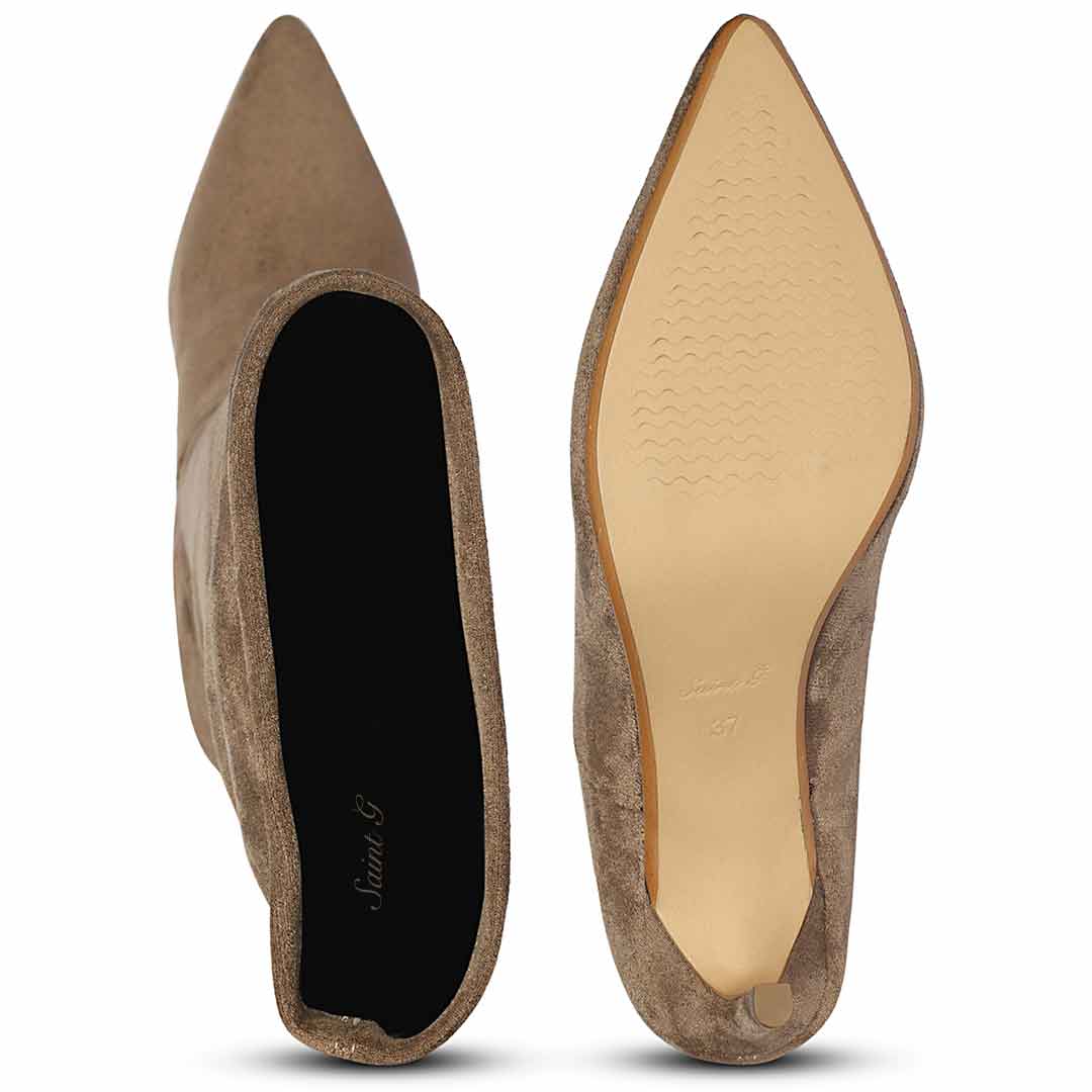 Saint Jemima Taupe Stretch Suede Kitten Heel Long Boots