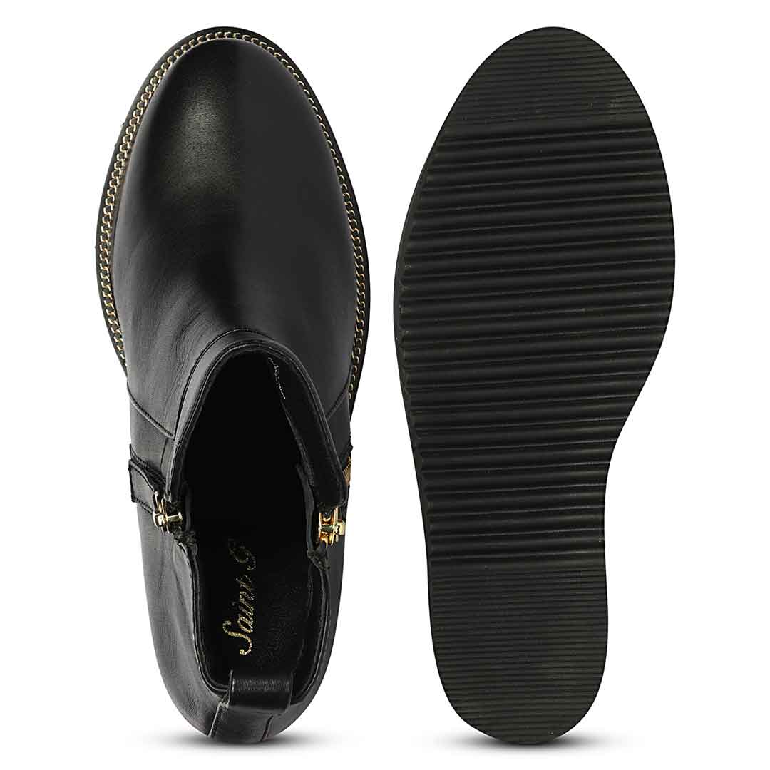 Saint Solange Black Leather Inner Wedge Heel Ankle Boots