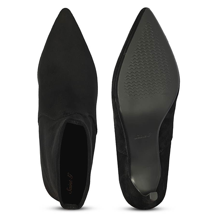Saint Jemima Black Stretch Suede Kitten Heel Ankle Boots