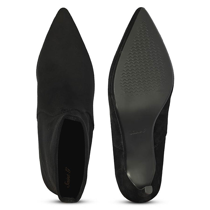 Saint Jemima Black Stretch Suede Kitten Heel Ankle Boots