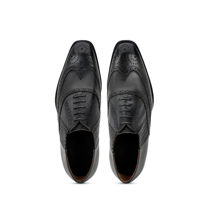 Saint Vincenzo Grey Leather Square Toe Lace Up Décor Shoes